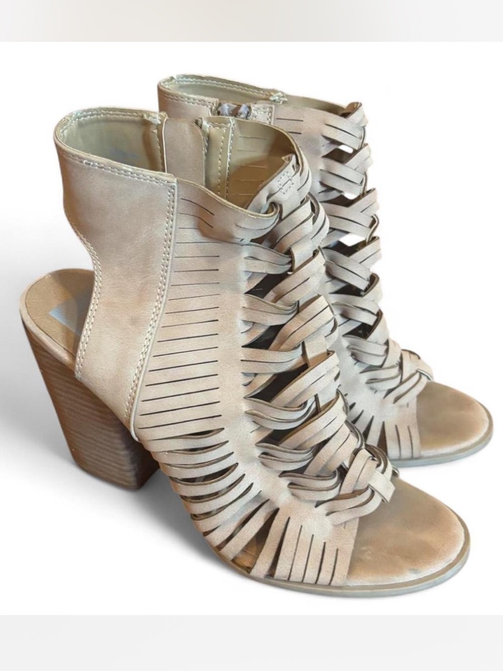 Beige Women’s Strappy Block Heel Sandals